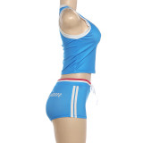 Letter Print Sleeveless Sport Two Piece Shorts Set XEF-K6S01045A