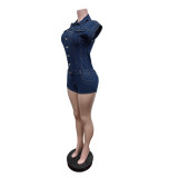 Sleeveless Single Breasted Denim Romper MEM-88691