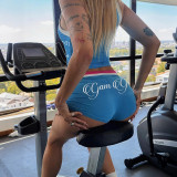 Letter Print Sleeveless Sport Two Piece Shorts Set XEF-K6S01045A