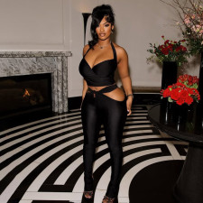 Halterneck Hollow Out Two Piece Pants Set GDSF-J26ST054