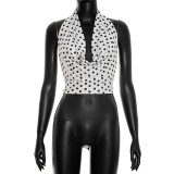 Deep V Neck Polka Dot Print Tops GDSF-J26TP092