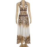 Backless Halterneck Print Maxi Dress XEF-K6D03594A