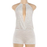 Lace Deep V Neck Backless Romper XEF-K6Q04570A