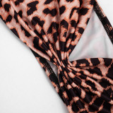 Leopard Print Halterneck Top Fifth Pants Suit GDSF-D26ST059