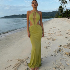 Halterneck Backless Mesh Maxi Dress XEF-K6D02631A