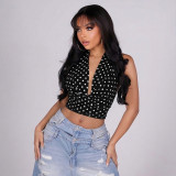 Deep V Neck Polka Dot Print Tops GDSF-J26TP092