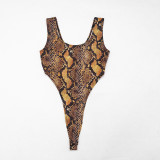 Snake Print Sleeveless Bodysuit Seventh Pants Suit GDSF-J26ST076