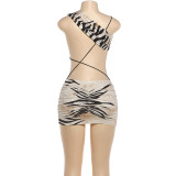 Tiger Print Sexy Backless Ruched Mini Dress DLSF-K6D02571A
