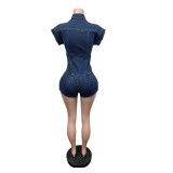 Sleeveless Single Breasted Denim Romper MEM-88691