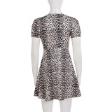 Leopard Print V Neck Tie Up Mini Dress GPKJ-MR47128