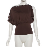 Button Off Shoulder Fitted Top XEF-K25L89997