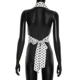 Deep V Neck Polka Dot Print Tops GDSF-J26TP092