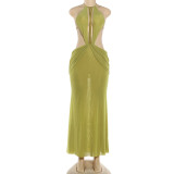 Halterneck Backless Mesh Maxi Dress XEF-K6D02631A