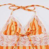 Stripe Contrast Color Lace Patchwork Tops GPKJ-MR48130