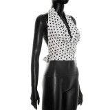 Deep V Neck Polka Dot Print Tops GDSF-J26TP092
