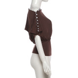 Button Off Shoulder Fitted Top XEF-K25L89997