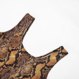 Snake Print Sleeveless Bodysuit Seventh Pants Suit GDSF-J26ST076