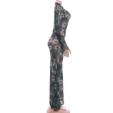 Print Long Sleeve Slim Fishtail Dress XEF-K6D03110A