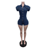 Sleeveless Single Breasted Denim Romper MEM-88691