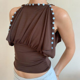 Button Off Shoulder Fitted Top XEF-K25L89997