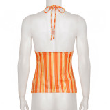 Stripe Contrast Color Lace Patchwork Tops GPKJ-MR48130