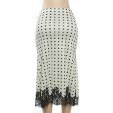 Lace Patchwork Polka Dot Print Long Skirt DLSF-K6J03778A