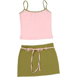 Sexy Sling Vest Tie Up Skirt 2 Piece Set XEF-K6S04467A