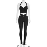 Halterneck Hollow Out Two Piece Pants Set GDSF-J26ST054