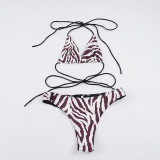 Zebra-Print Halterneck Sexy Bikini Set GPKJ-MR48263
