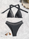 Solid Color Tie Up Halterneck Bikinis 2 Piece Swimsuit CASF-6749