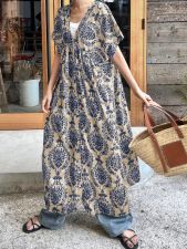 Print Short Sleeve Big Swing Maxi Dress GSRX-832