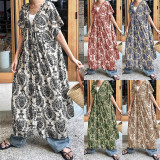 Print Short Sleeve Big Swing Maxi Dress GSRX-832