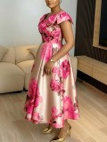 Plus Size Ruffles Sleeve Print Maxi Dress GQLK-KG6322