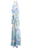 Long Sleeve Print Lapel Maxi Dress XHXF-486