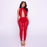 Lace Hollow Out Ruched Backless Jumpsuit MXBF-J26JP039