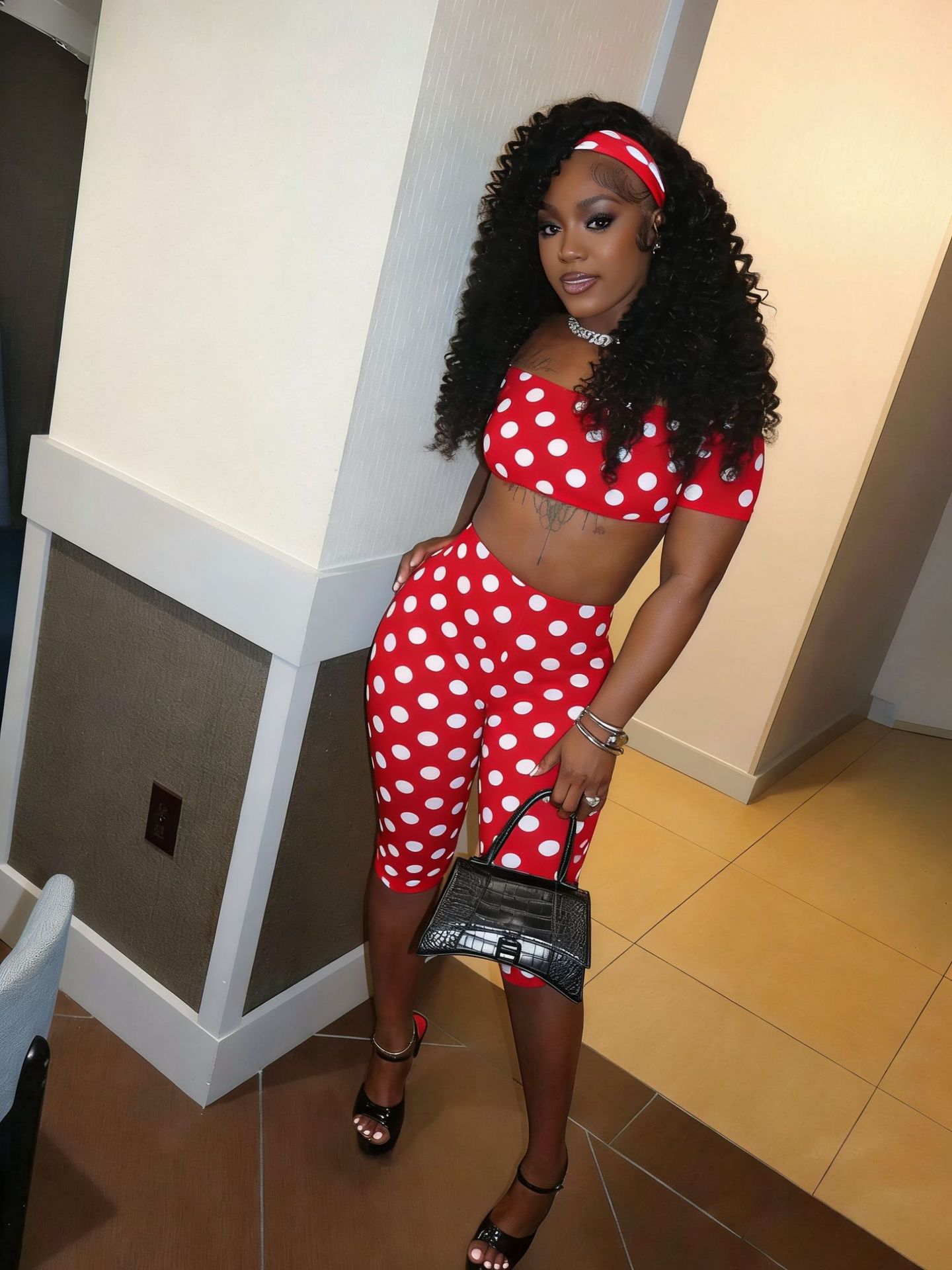 2026 Polka Dot Print Tube Top Fifth Pants Suit MEM-88692 | DF