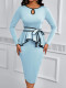 Plus Size Long Sleeve Tie Up Ruffles Midi Dress XHSY-19894