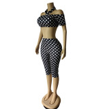 Polka Dot Print Tube Top Fifth Pants Suit MEM-88692