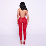 Lace Hollow Out Ruched Backless Jumpsuit MXBF-J26JP039
