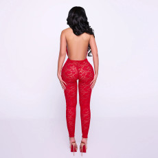 Lace Hollow Out Ruched Backless Jumpsuit MXBF-J26JP039