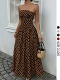 Polka Dot Print Wrap Chest Maxi Dress GSRX-813