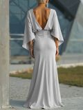 Long Sleeve Solid Color Pleated Maxi Dress GQLK-KG6321