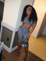 Polka Dot Print Tube Top Fifth Pants Suit MEM-88692