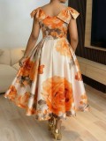 Plus Size Ruffles Sleeve Print Maxi Dress GQLK-KG6322