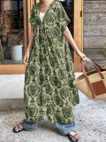 Print Short Sleeve Big Swing Maxi Dress GSRX-832