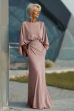 Long Sleeve Solid Color Pleated Maxi Dress GQLK-KG6321