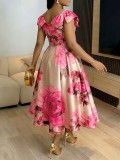 Plus Size Ruffles Sleeve Print Maxi Dress GQLK-KG6322