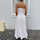 Polka Dot Print Wrap Chest Maxi Dress GSRX-813