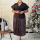 Plus Size Short Sleeve Blazer Polka Dot Print Long Skirt Suit GATE-620