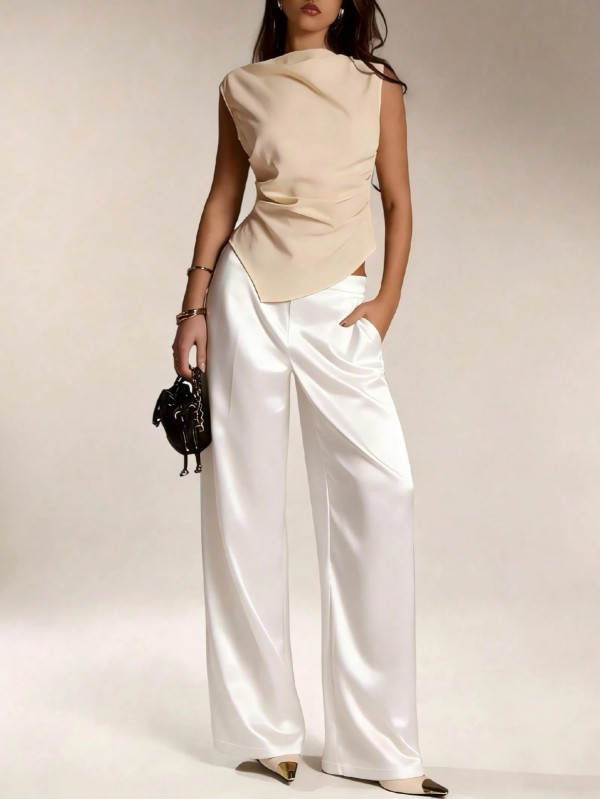 Solid-Color Satin Wide-leg Pants GSRX-816